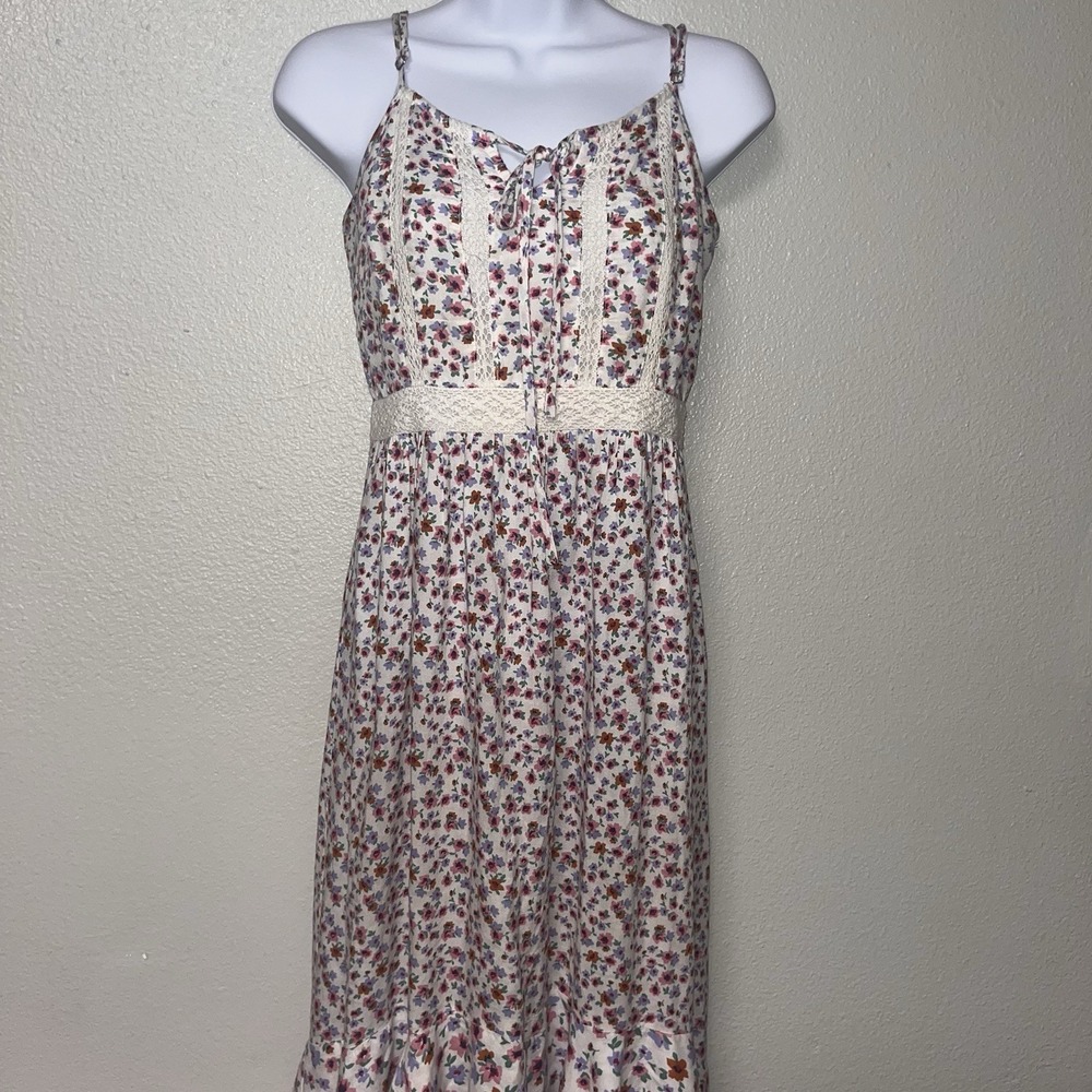 Japna Maxi Dress Womens S White Floral Lace Trim Smocked High Low Boho Cottage